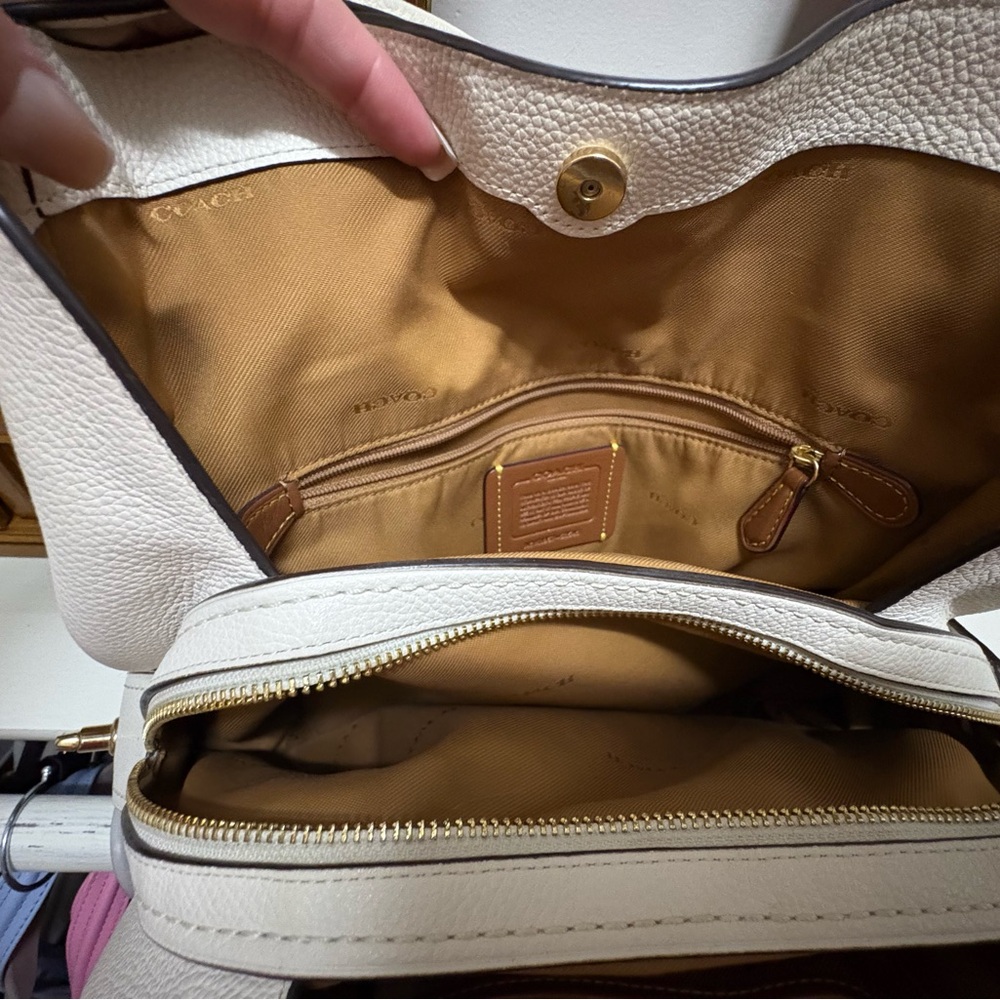 Coach Cream Pebbled Leather Shoulder Tote with Stud Accents - Picture 3 of 8